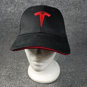 Tesla Hat Cap Logo One Size Black Red Piping Strapback Spellout